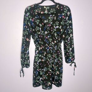 3/10$ Black floral faux wrap long sleeve skater dress